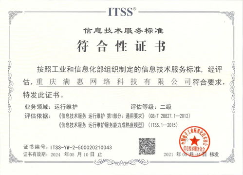 滿惠科技順利通過ITSS信息技術(shù)運行維護服務(wù)能力二級認(rèn)證